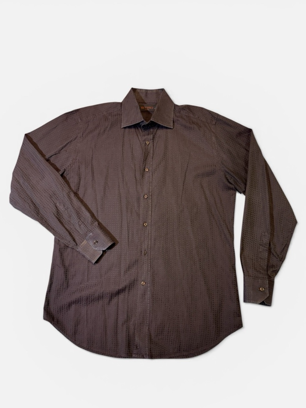 Etro mens 41 L Large brown geometric pattern textured button up shirt EUC